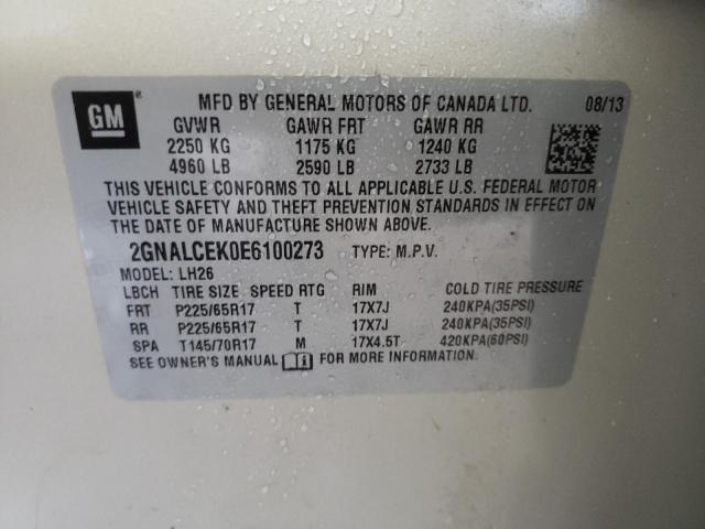 Photo 10 from auction – 2014 CHEVROLET EQUINOX LT with VIN 2GNALCEK0E6100273