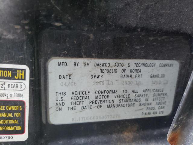 Photo 10 from auction – 2006 CHEVROLET AVEO BASE with VIN KL1TD566X6B677278