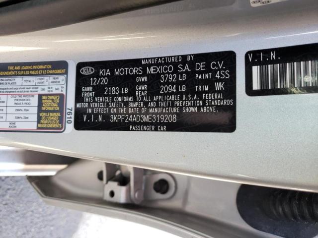 Photo 10 from auction – 2021 KIA FORTE FE with VIN 3KPF24AD3ME319208