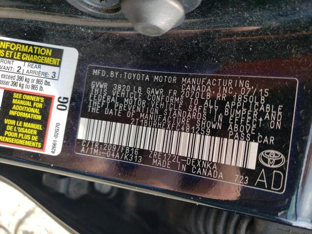 Photo 10 from auction – 2015 TOYOTA COROLLA L with VIN 2T1BURHEXFC481259
