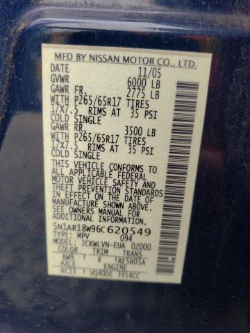 Photo 10 from auction – 2006 NISSAN PATHFINDER with VIN 5N1AR18W96C620549