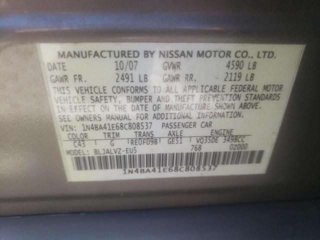 Photo 10 from auction – 2008 NISSAN MAXIMA SE with VIN 1N4BA41E68C808537