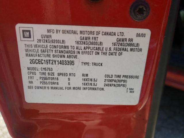 Photo 10 from auction – 2000 CHEVROLET SILVERADO with VIN 2GCEC19T2Y1403395