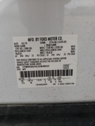 Photo 10 from auction – 2018 FORD EXPLORER X with VIN 1FM5K8DH0JGB48023