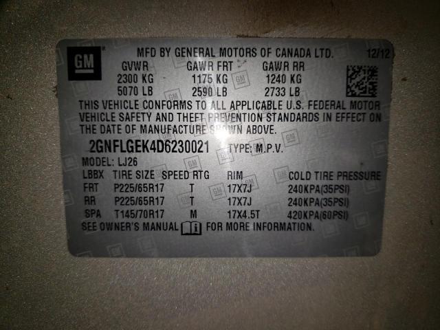 Photo 10 from auction – 2013 CHEVROLET EQUINOX LT with VIN 2GNFLGEK4D6230021