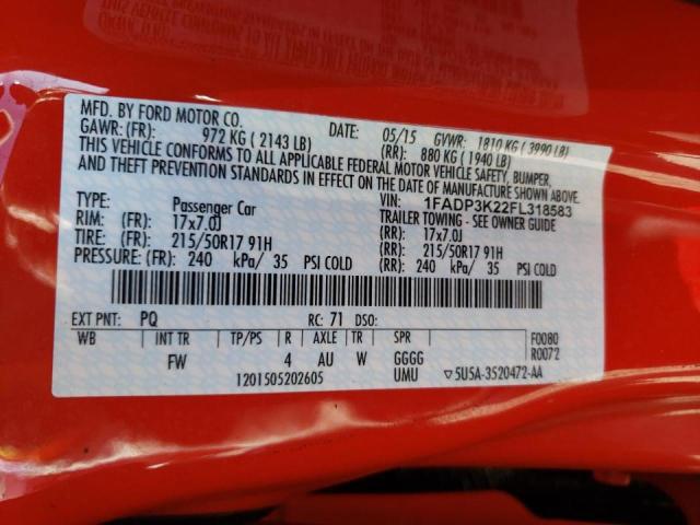 Photo 10 from auction – 2015 FORD FOCUS SE with VIN 1FADP3K22FL318583