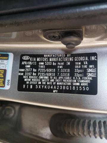 Photo 10 from auction – 2011 KIA SORENTO EX with VIN 5XYKU4A23BG181550
