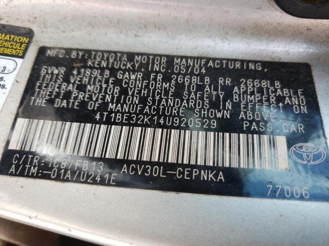 Photo 10 from auction – 2004 TOYOTA CAMRY LE with VIN 4T1BE32K14U920529