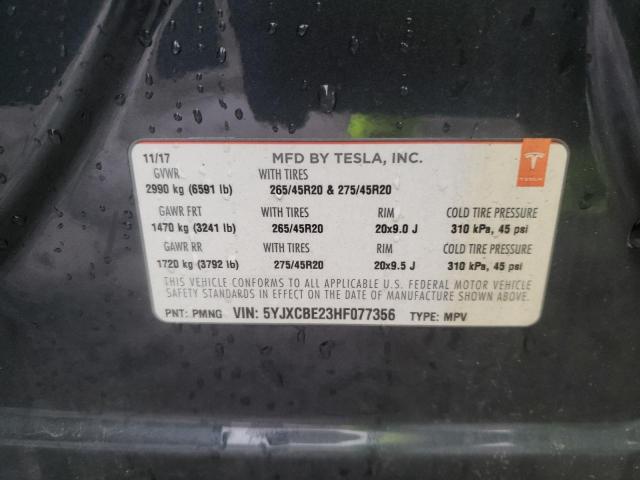 Photo 10 from auction – 2017 TESLA MODEL X with VIN 5YJXCBE23HF077356