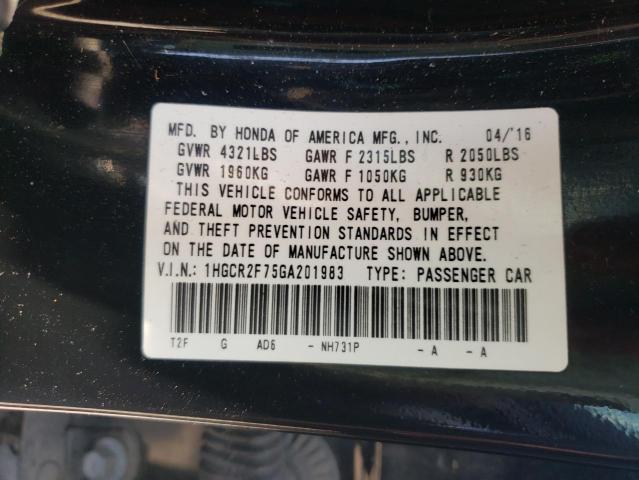 Photo 10 from auction – 2016 HONDA ACCORD EX with VIN 1HGCR2F75GA201983