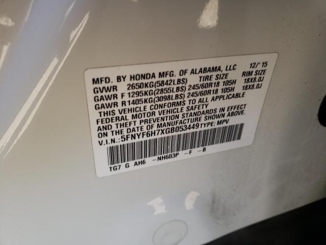 Photo 10 from auction – 2016 HONDA PILOT EXLN with VIN 5FNYF6H7XGB053449