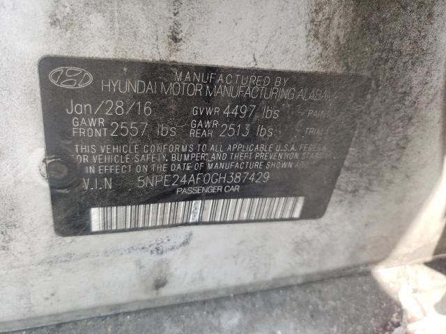 Photo 10 from auction – 2016 HYUNDAI SONATA SE with VIN 5NPE24AF0GH387429