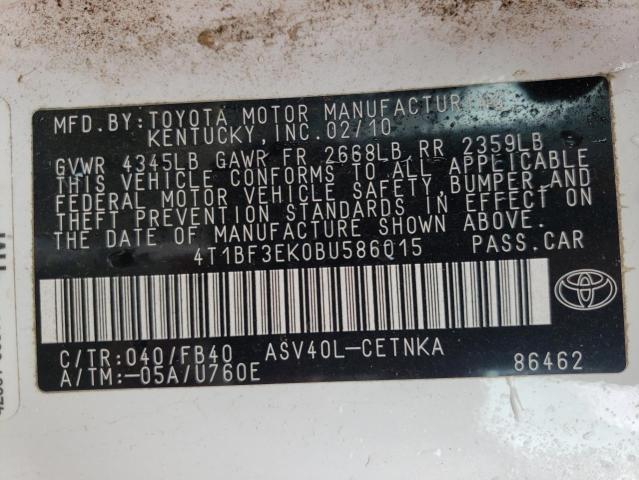 Photo 10 from auction – 2011 TOYOTA CAMRY BASE with VIN 4T1BF3EK0BU586015