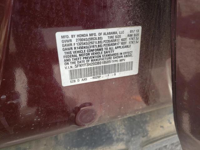 Photo 10 from auction – 2013 HONDA PILOT LX with VIN 5FNYF3H20DB018689