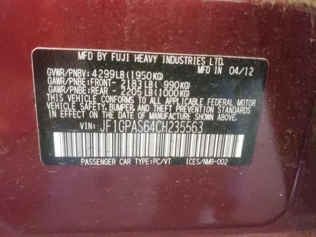 Photo 10 from auction – 2012 SUBARU IMPREZA SP with VIN JF1GPAS64CH235563