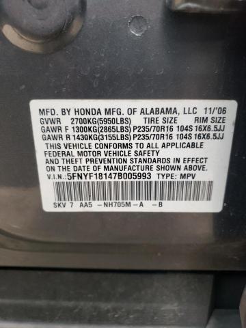 Photo 10 from auction – 2007 HONDA PILOT LX with VIN 5FNYF18147B005993