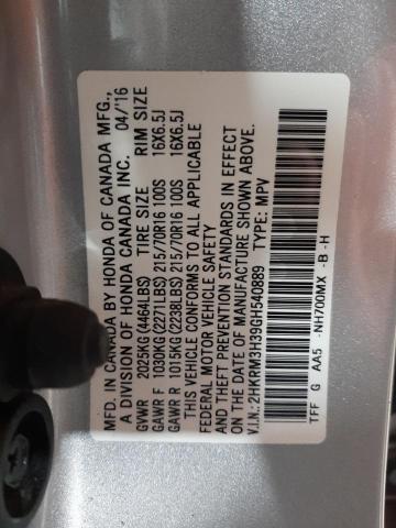 Photo 10 from auction – 2016 HONDA CR-V LX with VIN 2HKRM3H39GH540889