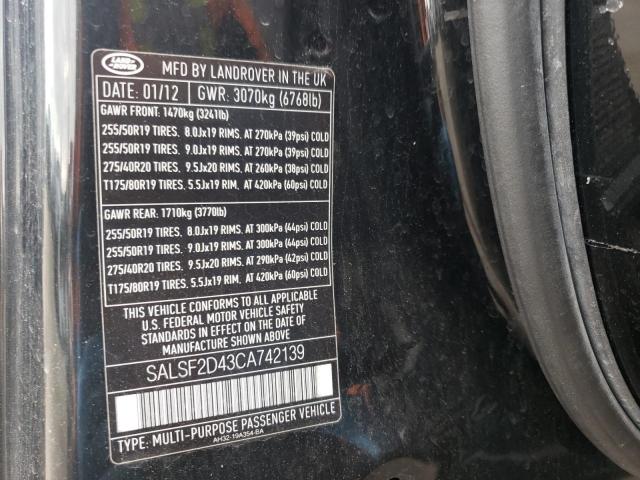 Photo 10 from auction – 2012 LAND ROVER RANGE ROVE with VIN SALSF2D43CA742139