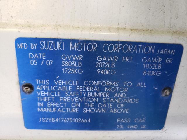 Photo 10 from auction – 2007 SUZUKI SX4 SPORT with VIN JS2YB417675102664