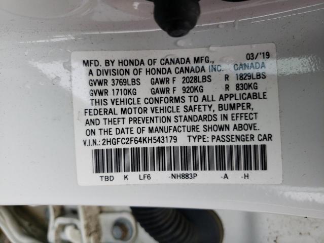 Photo 10 from auction – 2019 HONDA CIVIC LX with VIN 2HGFC2F64KH543179
