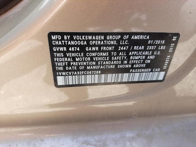Photo 10 from auction – 2015 VOLKSWAGEN PASSAT SEL with VIN 1VWCV7A32FC067266