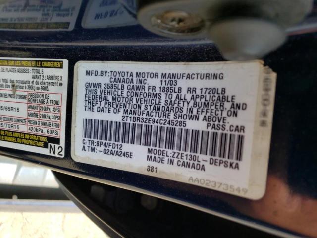 Photo 10 from auction – 2004 TOYOTA COROLLA with VIN 2T1BR32E94C245285