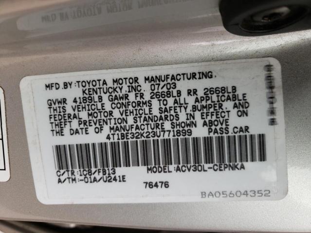 Photo 10 from auction – 2003 TOYOTA CAMRY LE with VIN 4T1BE32K23U771899