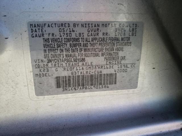 Photo 10 from auction – 2016 NISSAN VERSA S with VIN 3N1CN7AP8GL901586