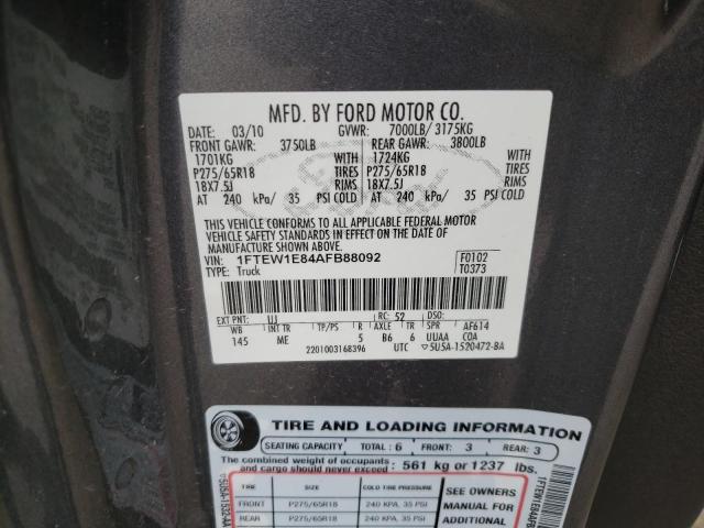 Photo 10 from auction – 2010 FORD F150 SUPER with VIN 1FTEW1E84AFB88092