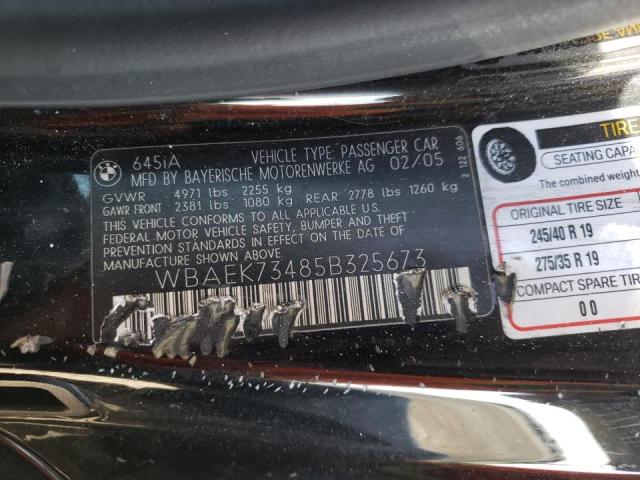 Photo 10 from auction – 2005 BMW 645 CI AUT with VIN WBAEK73485B325673
