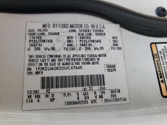 Photo 10 from auction – 2003 FORD EXPLORER X with VIN 1FMZU63K23UC47640