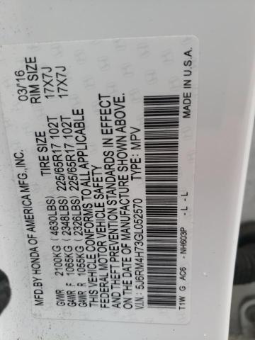 Photo 10 from auction – 2016 HONDA CR-V EXL with VIN 5J6RM4H73GL052570