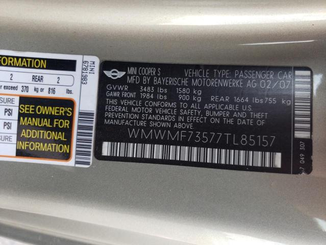 Photo 10 from auction – 2007 MINI COOPER S with VIN WMWMF73577TL85157