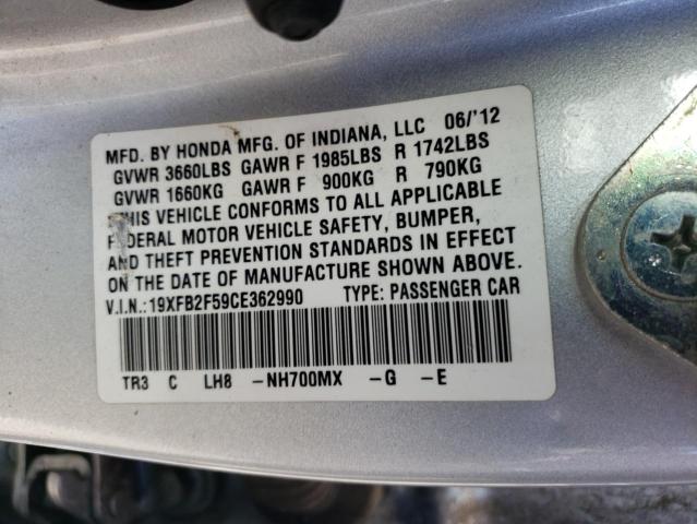 Photo 10 from auction – 2012 HONDA CIVIC LX with VIN 19XFB2F59CE362990