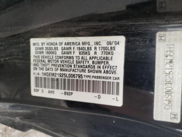 Photo 10 from auction – 2005 HONDA CIVIC EX with VIN 1HGEM21925L006795
