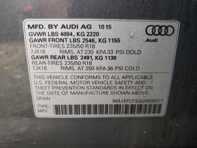 Photo 10 from auction – 2016 AUDI Q3 PREMIUM with VIN WA1EFCFS3GR008317