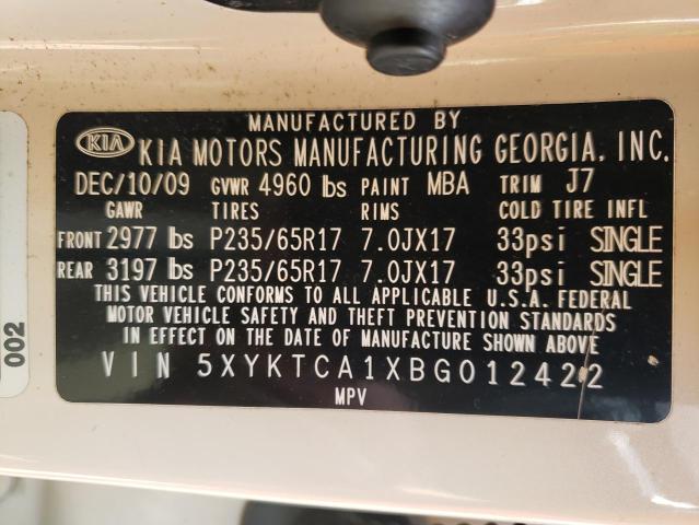 Photo 10 from auction – 2011 KIA SORENTO with VIN 5XYKTCA1XBG012422