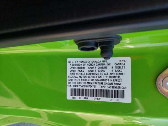 Photo 10 from auction – 2017 HONDA CIVIC SI with VIN 2HGFC3A52HH754751