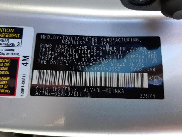 Photo 10 from auction – 2010 TOYOTA CAMRY BASE with VIN 4T1BF3EK0AU043052