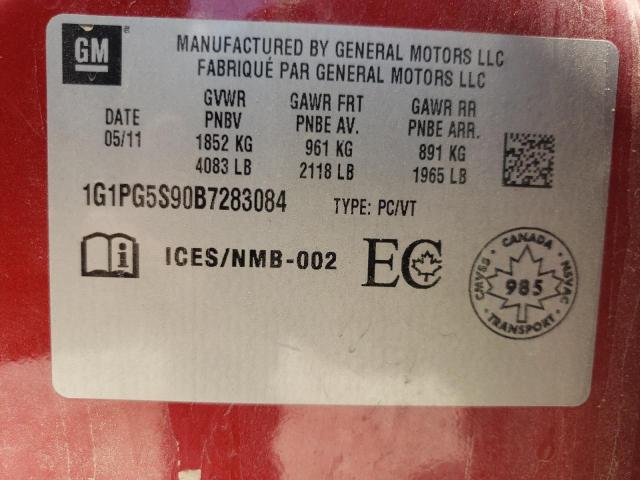 Photo 10 from auction – 2011 CHEVROLET CRUZE LT with VIN 1G1PG5S90B7283084