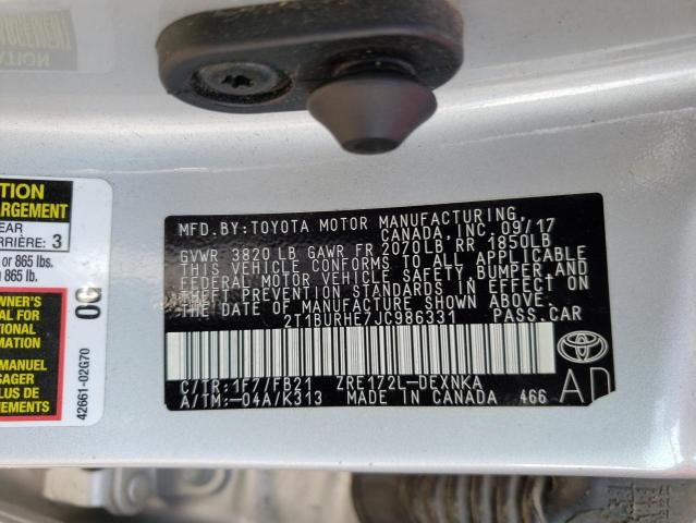 Photo 10 from auction – 2018 TOYOTA COROLLA L with VIN 2T1BURHE7JC986331
