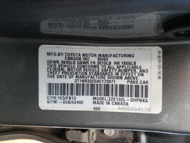 Photo 10 from auction – 2004 TOYOTA COROLLA MA with VIN 2T1KR32E54C173971