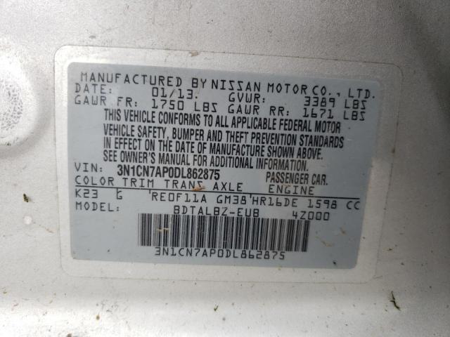 Photo 10 from auction – 2013 NISSAN VERSA S with VIN 3N1CN7AP0DL862875