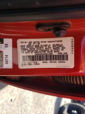 Photo 10 from auction – 2010 TOYOTA COROLLA BA with VIN 1NXBU4EE4AZ211653
