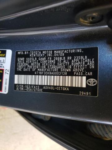 Photo 10 from auction – 2010 TOYOTA CAMRY BASE with VIN 4T1BF3EK8AU003138