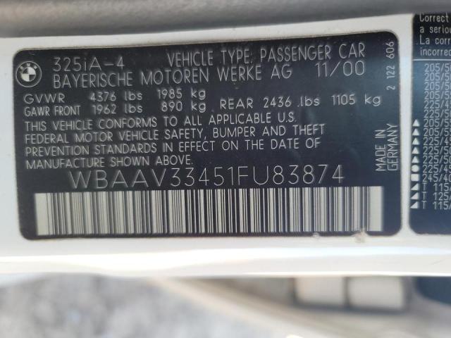 Photo 10 from auction – 2001 BMW 325 I with VIN WBAAV33451FU83874