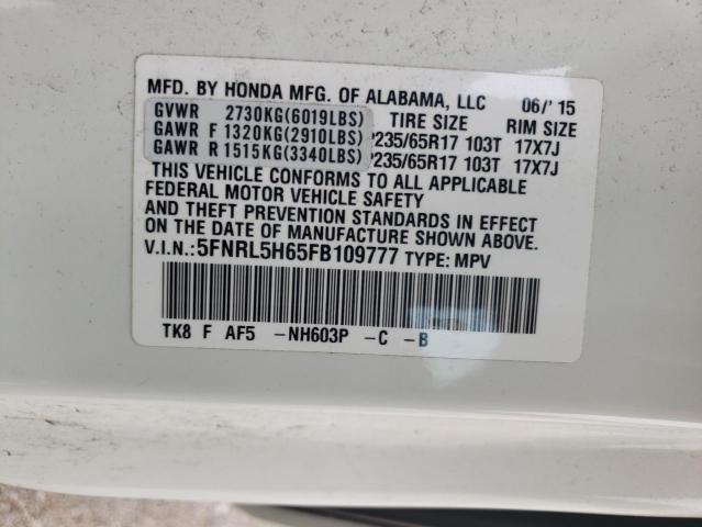 Photo 10 from auction – 2015 HONDA ODYSSEY EX with VIN 5FNRL5H65FB109777