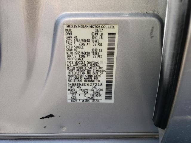 Photo 10 from auction – 2008 NISSAN PATHFINDER with VIN 5N1BR18A58C627218