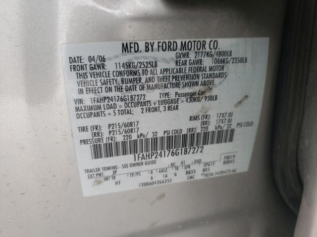 Photo 10 from auction – 2006 FORD FIVE HUNDR with VIN 1FAHP24176G187272