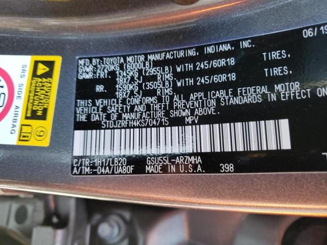 Photo 10 from auction – 2019 TOYOTA HIGHLANDER with VIN 5TDJZRFH4KS704715